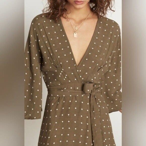 NEW Faithfull The Brand Stefano Corelli Wrap Dress Size 2 (XS) Greenish Brown - Picture 9 of 12